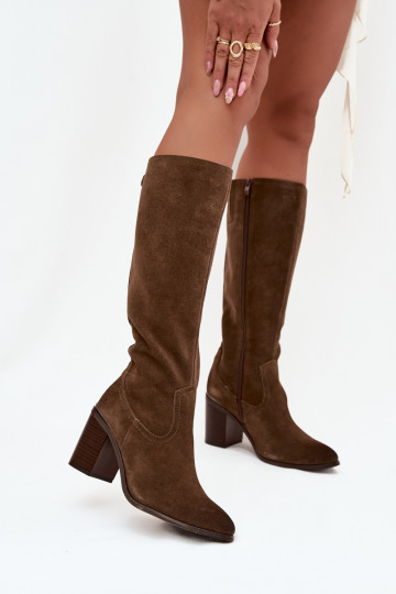 sieviešu garie zābakiIeslēgtsturalnego zamšādasu siltināti Obcas Słupek Sergio Leone KZ25668-S Zaļas krāsas