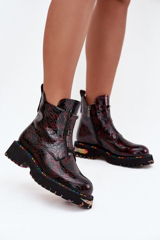 Laque Sieviešu puszābakiIeslēgtsturalnej Skóry siltināti Artiker 57C0165 bordo krāsas