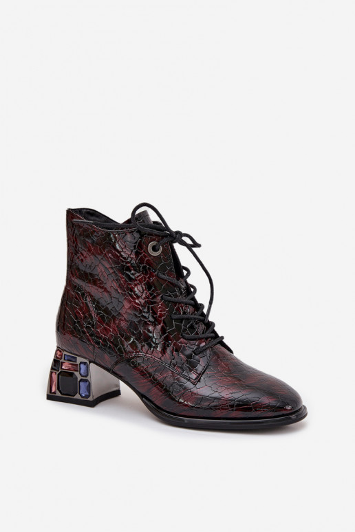 Laque Sieviešu puszābakiIeslēgtsturalnej Skóry ar papēdi ar mirdzošiem spīdumiem Artiker 57C0130 bordo krāsas