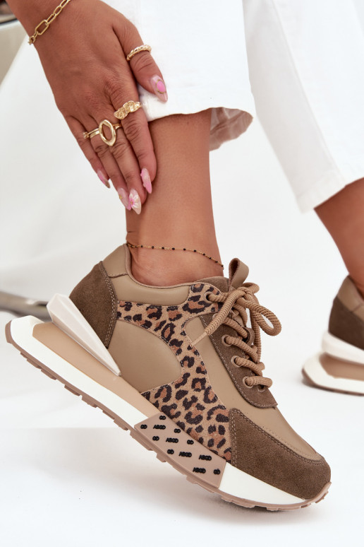 Āda Sneakers modeļa apavi Sieviešu ar platformu ar leoparda kažokādas rakstu Artiker 55C0089 brūnas krāsas