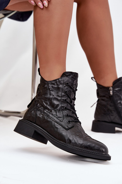 Sieviešu puszābakiIeslēgtsturalnej Skóry siltināti Artiker 57C1006 melnas krāsas