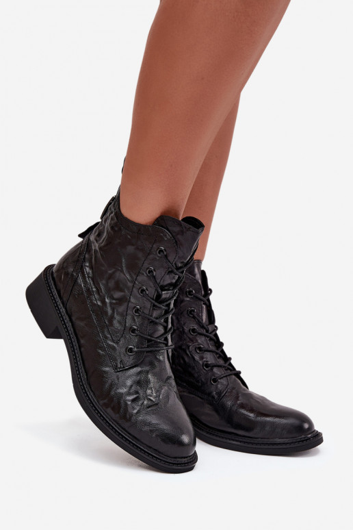 Sieviešu puszābakiIeslēgtsturalnej Skóry siltināti Artiker 57C1006 melnas krāsas