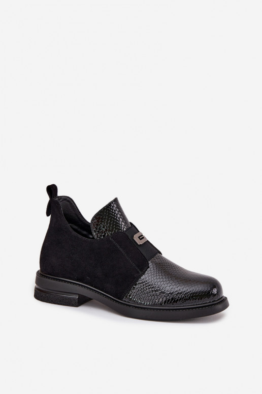 Laque zempapēžu apavi sievietēm ar papēdi siltināti Vinceza 58560 melnas krāsas