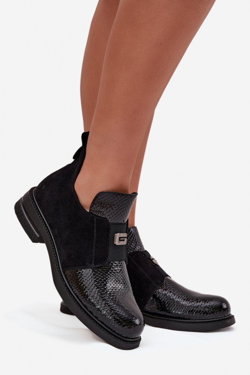 Laque zempapēžu apavi sievietēm ar papēdi siltināti Vinceza 58560 melnas krāsas