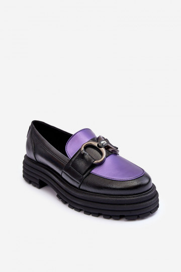Ādas puszābaki ar masīvu zoli Elkiza melnā un violetā krāsā 2