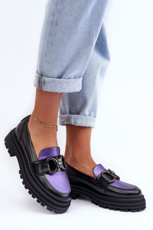 Ādas puszābaki ar masīvu zoli Melns-Violeta krāsa Elkiza