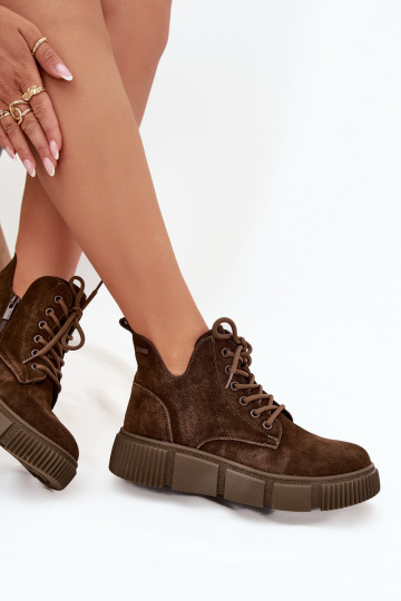 zamšādas zempapēžu apavi sievietēm ar platformu Big Star SS274595 brūnas krāsas
