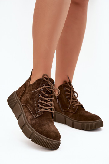 zamšādas zempapēžu apavi sievietēm ar platformu Big Star SS274595 brūnas krāsas 2
