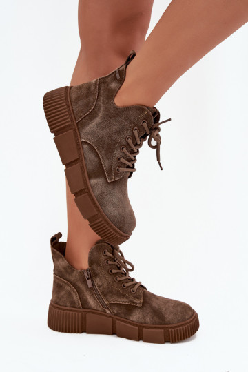 zamšādas zempapēžu apavi sievietēm ar platformu Big Star SS274594 smilšu krāsas