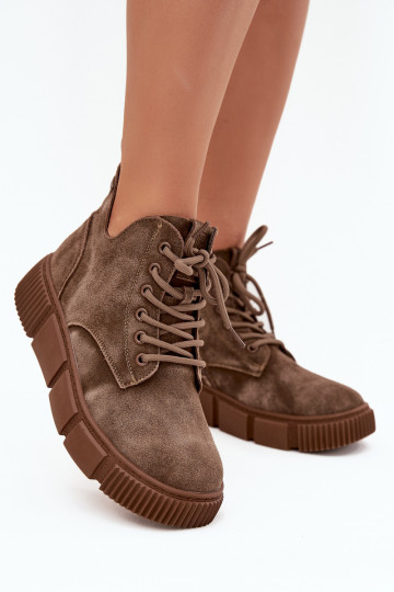 zamšādas zempapēžu apavi sievietēm ar platformu Big Star SS274594 smilšu krāsas 2