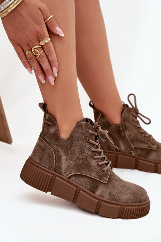 zamšādas zempapēžu apavi sievietēm ar platformu Big Star SS274594 smilšu krāsas