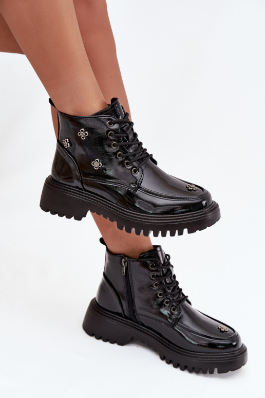 Āda siltināti Sieviešu puszābaki Ar rotājumiem Laque Artiker 57C0345 melnas krāsas