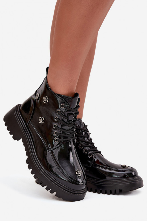 Āda siltināti Sieviešu puszābaki Ar rotājumiem Laque Artiker 57C0345 melnas krāsas