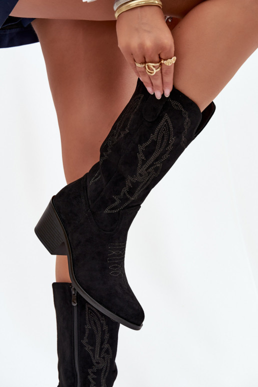 sieviešu garie kaubojiška stila zābaki ar papēžiem siltināti Vinceza 16508 melnā krāsā sieviešu garie kaubojiška stila zābaki ar papēžiem siltināti Vinceza 16508 melnā krāsā