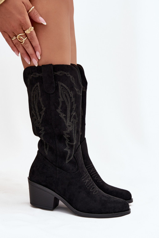 sieviešu garie kaubojiška stila zābaki ar papēžiem siltināti Vinceza 16508 melnā krāsā sieviešu garie kaubojiška stila zābaki ar papēžiem siltināti Vinceza 16508 melnā krāsā