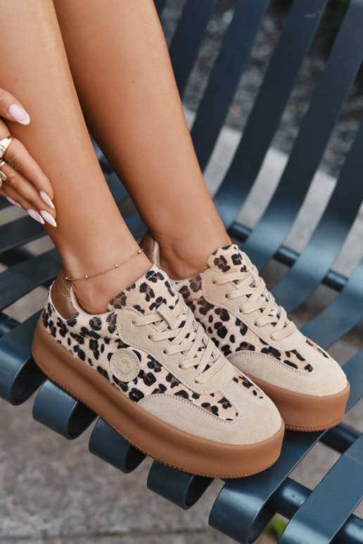 Sporta apavi sievietēm ar platformu, ar leopardu rakstu Big Star SS274763 smilšu krāsā Sporta apavi sievietēm ar platformu, ar leopardu rakstu Big Star SS274763 smilšu krāsā