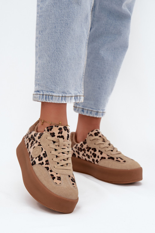 Sporta apavi sievietēm ar platformu, ar leopardu rakstu Big Star SS274763 smilšu krāsā Sporta apavi sievietēm ar platformu, ar leopardu rakstu Big Star SS274763 smilšu krāsā