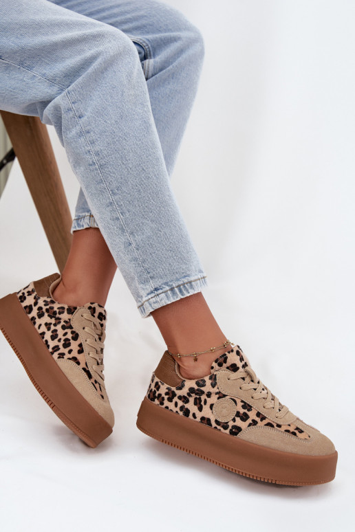 Sporta apavi sievietēm ar platformu, ar leopardu rakstu Big Star SS274763 smilšu krāsā Sporta apavi sievietēm ar platformu, ar leopardu rakstu Big Star SS274763 smilšu krāsā