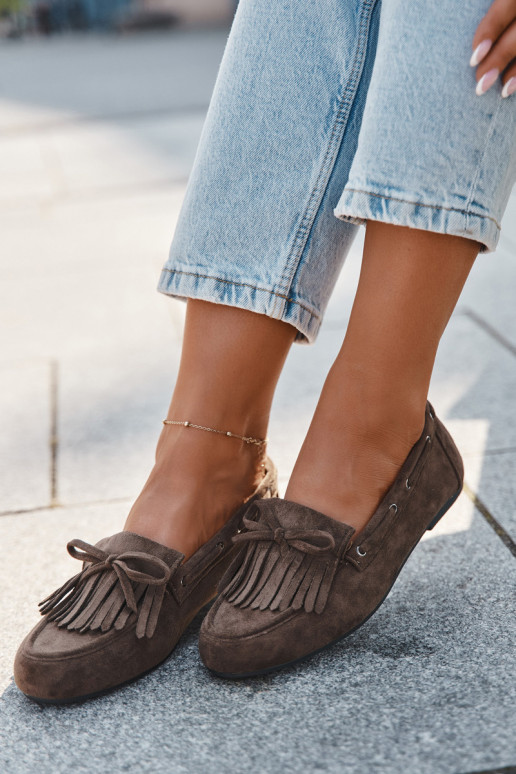 Sieviešu mokasīni ar bārkstīm un kokardu haki krāsā "Olivianne"