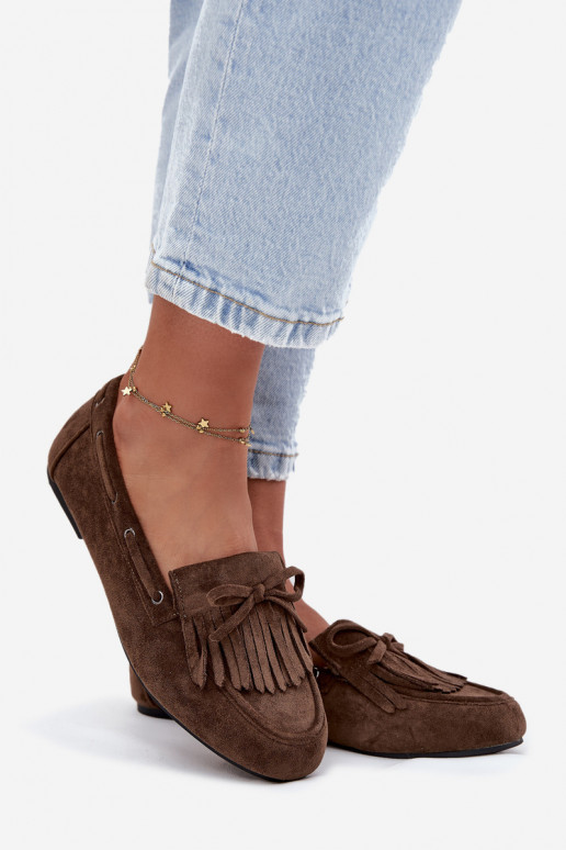 Sieviešu mokasīni ar bārkstīm un kokardu haki krāsā "Olivianne"