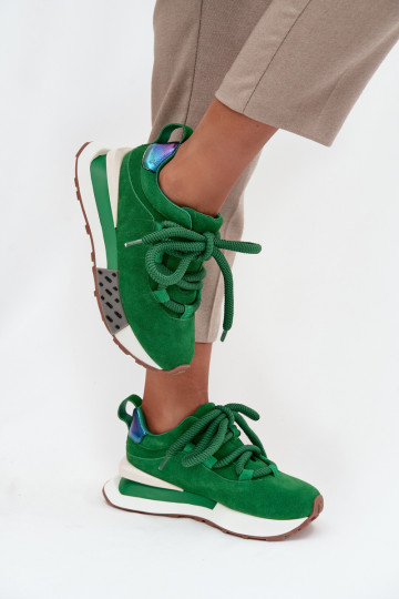 zamšādas Sneakers modeļa apavi Sieviešu ar platformuGrubym Šņorēšanam Artiker 55C0136 Zaļas krāsas