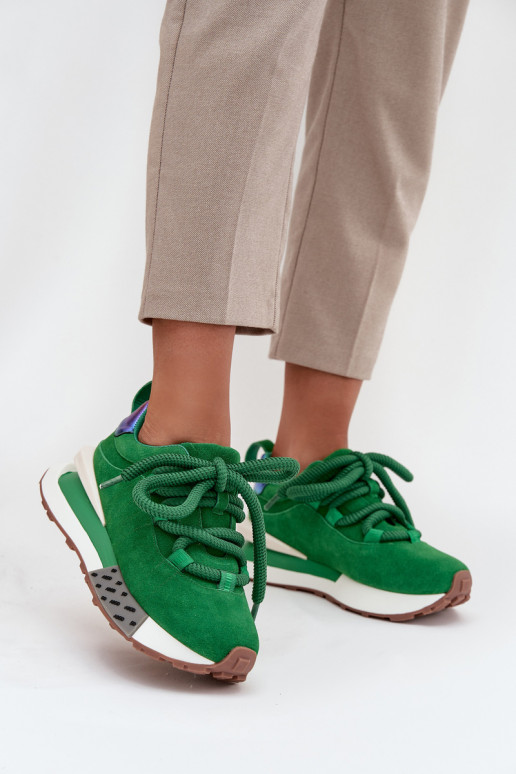 zamšādas Sneakers modeļa apavi Sieviešu ar platformuGrubym Šņorēšanam Artiker 55C0136 Zaļas krāsas