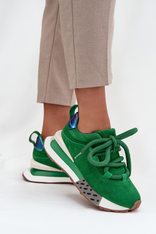 zamšādas Sneakers modeļa apavi Sieviešu ar platformuGrubym Šņorēšanam Artiker 55C0136 Zaļas krāsas