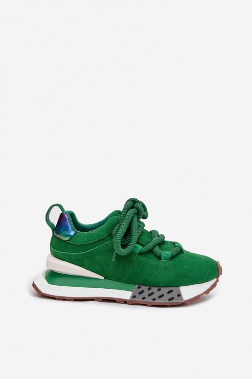 zamšādas Sneakers modeļa apavi Sieviešu ar platformuGrubym Šņorēšanam Artiker 55C0136 Zaļas krāsas