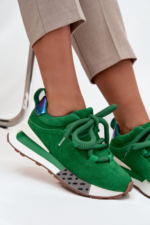 zamšādas Sneakers modeļa apavi Sieviešu ar platformuGrubym Šņorēšanam Artiker 55C0136 Zaļas krāsas