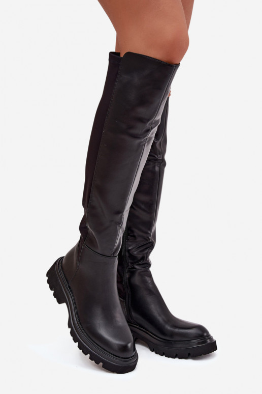 Iešļūcamie modeļa sieviešu ilgaauļi no eko ādas, melnā krāsā, Sylvina