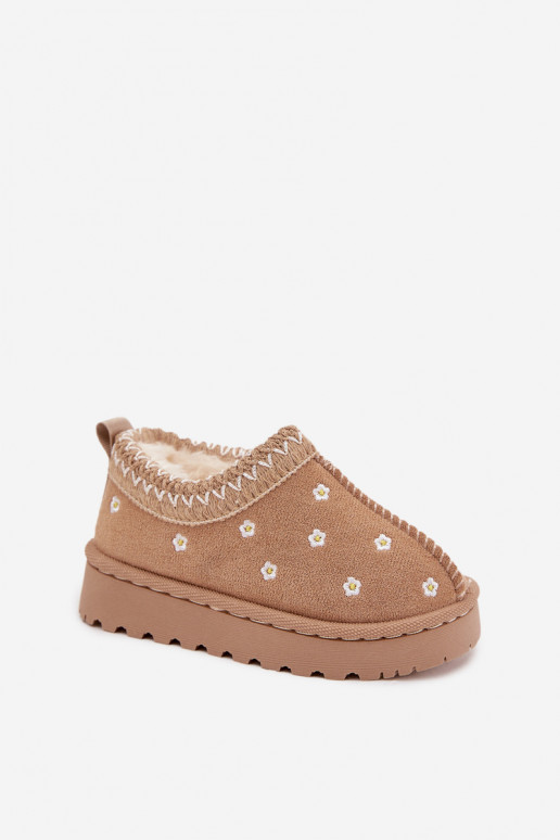 sniega apavi Bērnu apaviZiedsuszkami siltināti ar kažokādu smilšu krāsas Palina