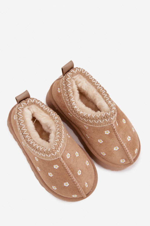 sniega apavi Bērnu apaviZiedsuszkami siltināti ar kažokādu smilšu krāsas Palina