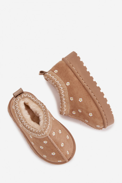 sniega apavi Bērnu apaviZiedsuszkami siltināti ar kažokādu smilšu krāsas Palina