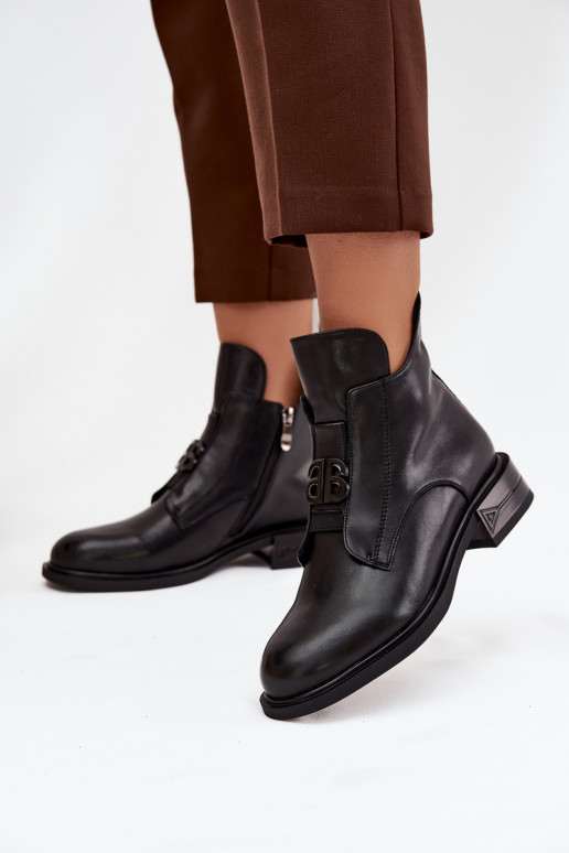 siltināti Āda Sieviešu puszābaki Ar greznu Detalem melnas krāsas Briselda