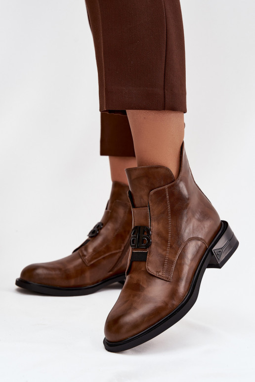 siltināti Āda Sieviešu puszābaki Ar greznu Detalem brūnas krāsas Briselda