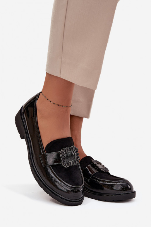 Lakoti mokasīni Sieviešu dekorēti ar sprādzēm S.Barski HY52-546 melnas krāsas