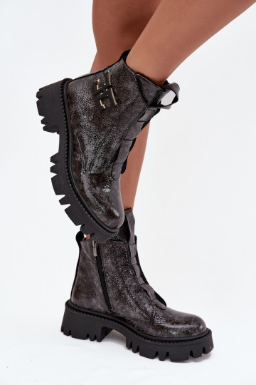 Āda Laque Sieviešu puszābaki ar ornamentiem siltināti Artiker 57C2081 pelēkas krāsas