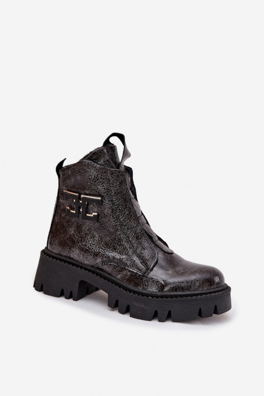 Āda Laque Sieviešu puszābaki ar ornamentiem siltināti Artiker 57C2081 pelēkas krāsas