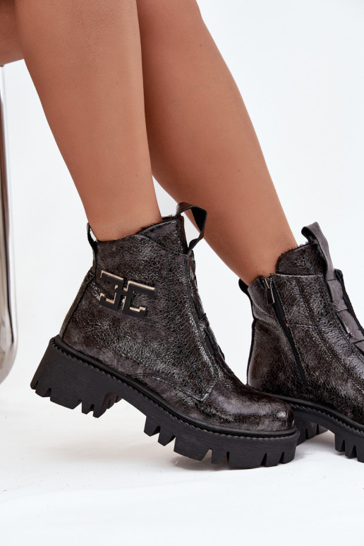 Āda Laque Sieviešu puszābaki ar ornamentiem siltināti Artiker 57C2081 pelēkas krāsas