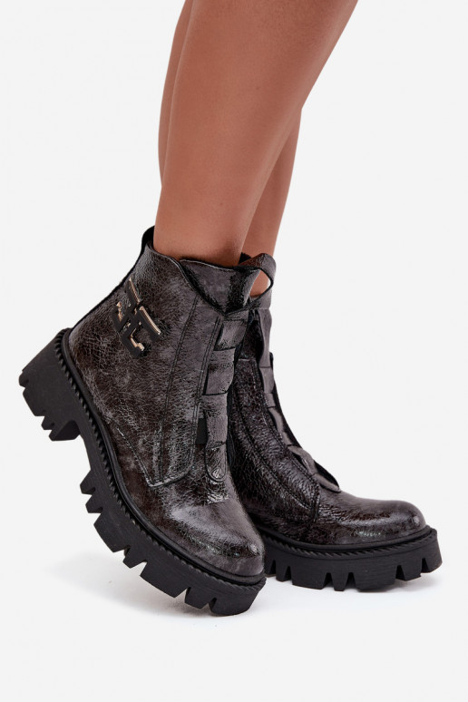 Āda Laque Sieviešu puszābaki ar ornamentiem siltināti Artiker 57C2081 pelēkas krāsas