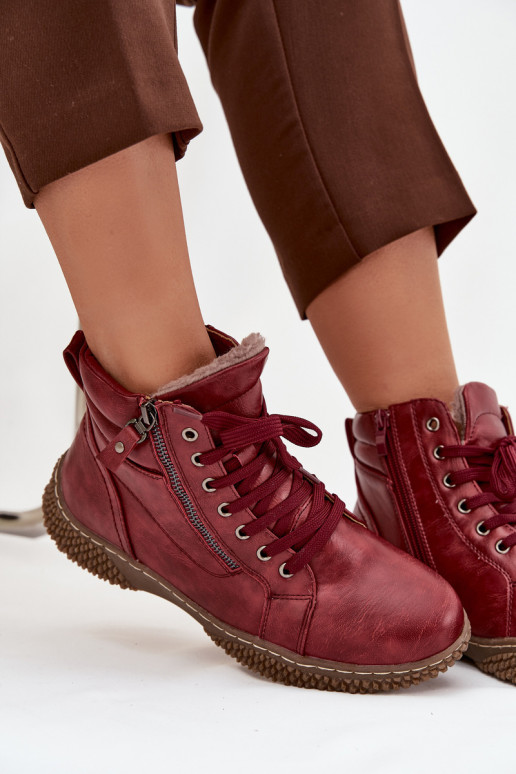 Sieviešu puszābaki siltināti ar kažokādu no eko ādas bordo krāsas Ulverina