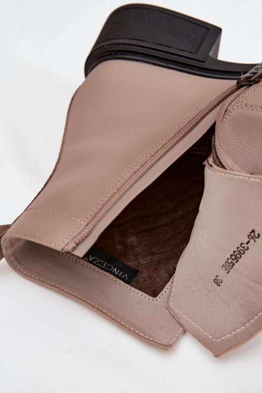 Sieviešu puszābakiIeslēgtsturalnej Skóry Uz Zema Papēža siltināti Vinceza 39955 smilšu krāsas