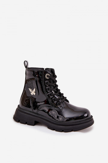 siltināti Sieviešu puszābaki Bērnu apavi Uz pili Laque melnas krāsas Alverina