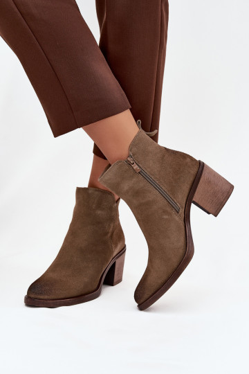 Sieviešu puszābakiIeslēgtsturalnego zamšādas ar papēdi siltināti Sergio Leone BT25321-S Haki krāsas 2