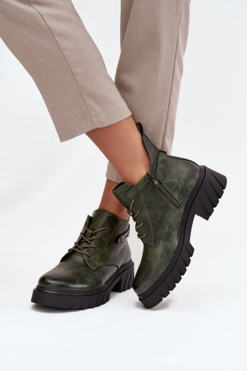 Zems siltināti Sieviešu puszābaki Klockā ar dekorētiem papēžiem haki krāsas Therisse