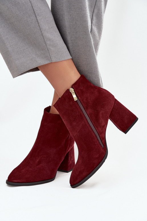 Sieviešu puszābakiIeslēgtsturalnego zamšādasu Obcas Słupek siltināti bordo krāsas Zazoo 3128