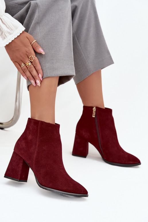 Sieviešu puszābakiIeslēgtsturalnego zamšādasu Obcas Słupek siltināti bordo krāsas Zazoo 3128