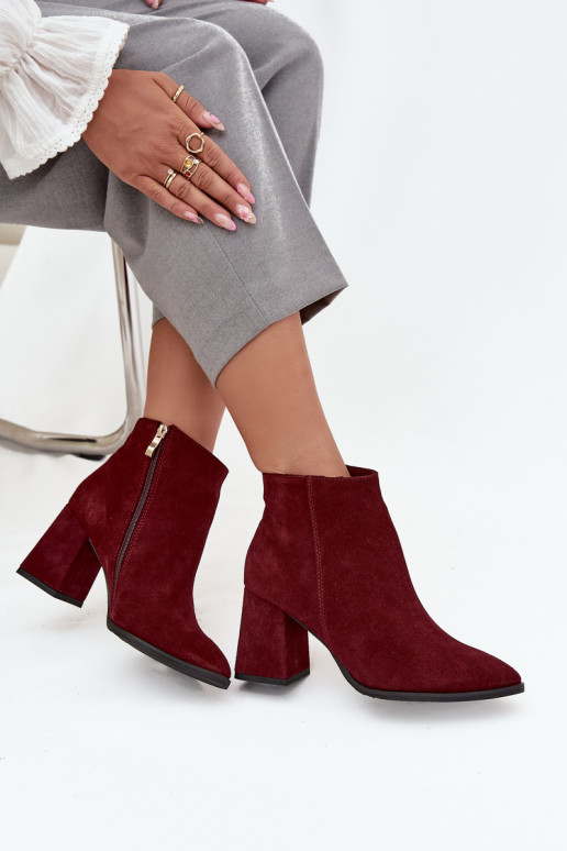 Sieviešu puszābakiIeslēgtsturalnego zamšādasu Obcas Słupek siltināti bordo krāsas Zazoo 3128