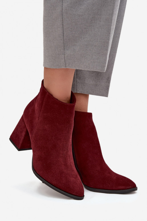 Sieviešu puszābakiIeslēgtsturalnego zamšādasu Obcas Słupek siltināti bordo krāsas Zazoo 3128