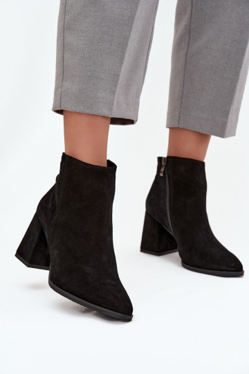 dabīgās zamšādas zābaki ar stabiņu papēdi siltināti melnā krāsā Zazoo 3128 2
